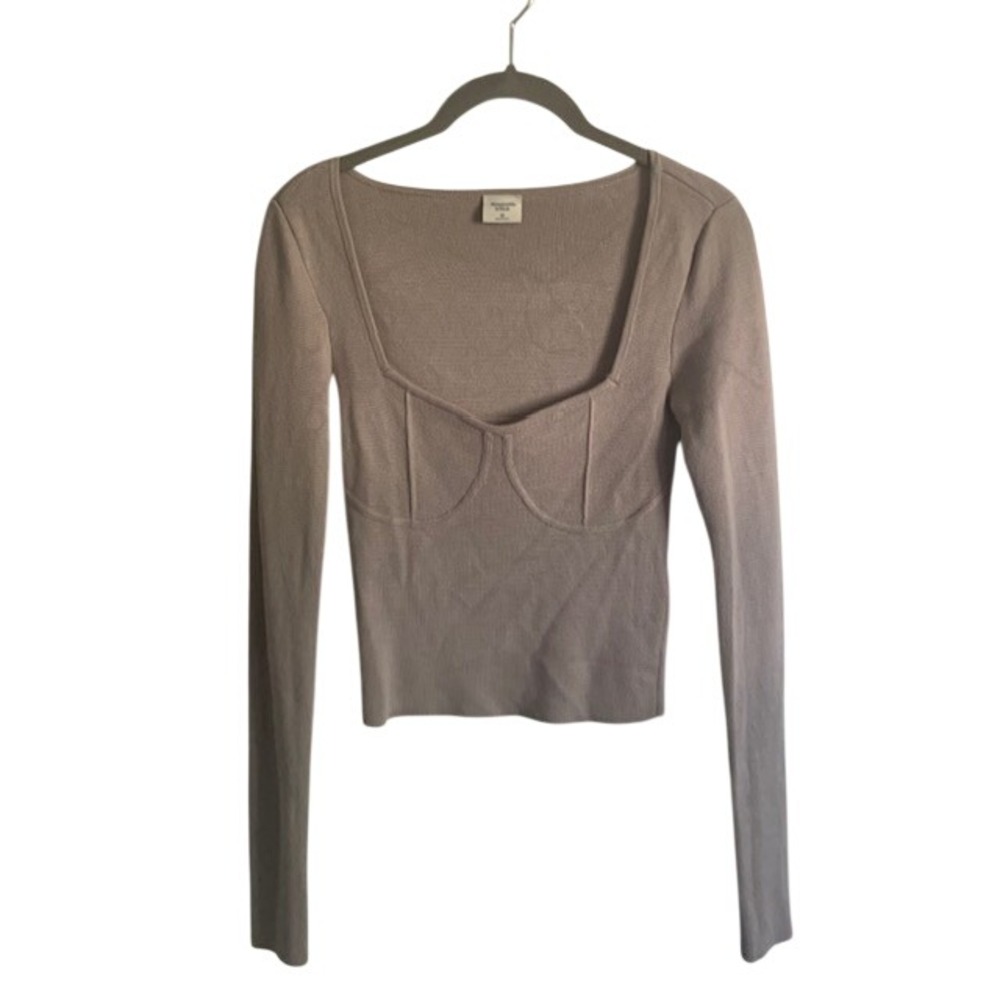 Abercrombie XS Knit Bustier Top Coquette Soft Girl Taupe Square Neck Y2K Style